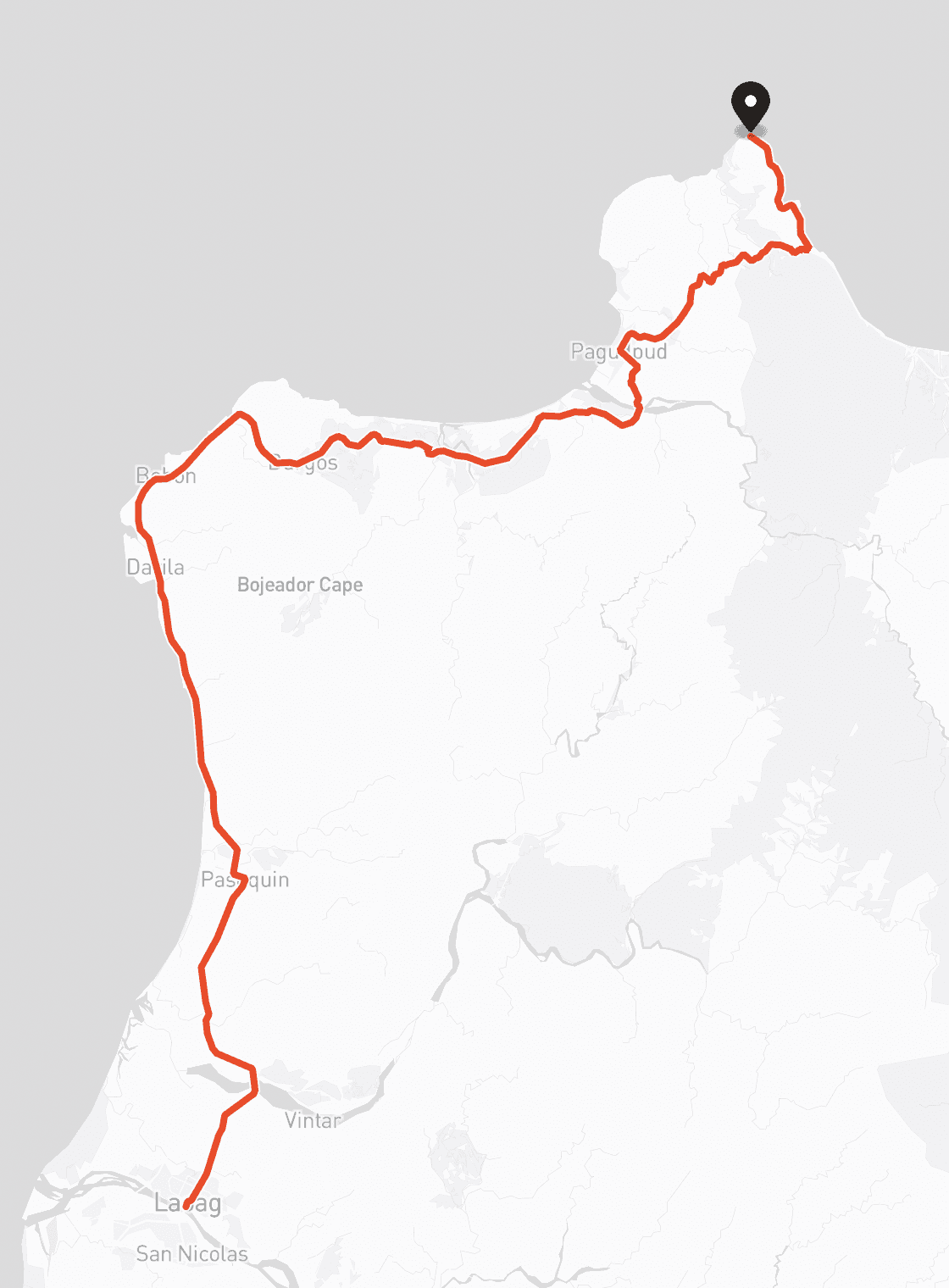 A walking route down the northwest coast of Luzon