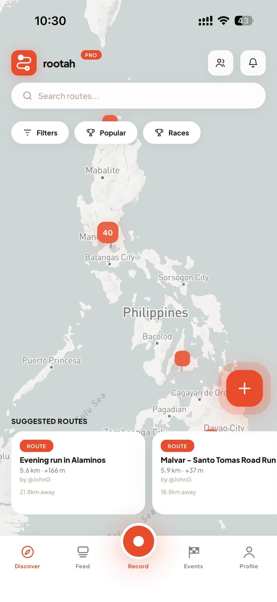 Rootah’s Discover map with suggested routes near you